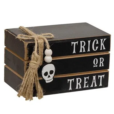 Homegifo Trick Or Treat Mini Wooden Book Stack In Black