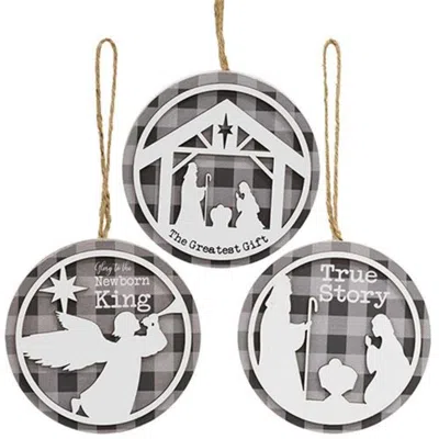 Homegifo True Story Buffalo Check Round Silhouette Ornament 3 Asstd. In Black