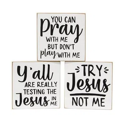 Homegifo Try Jesus Not Me Square Block 3 Asstd. In White