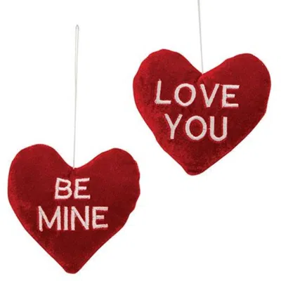 Homegifo *valentine's Embroidered Red Velvet Heart Ornament 2 Asstd.