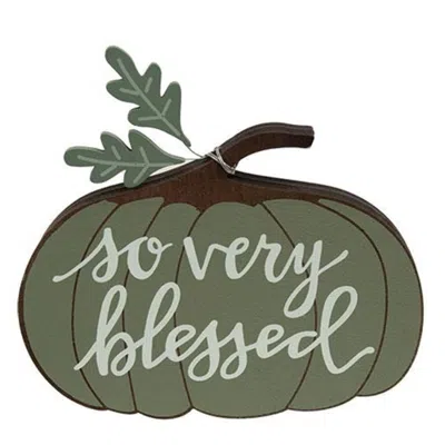Homegifo *very Blessed Chunky Pumpkin Sitter In Green