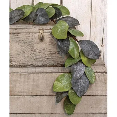 Homegifo *vintage Glitter Magnolia Leaves Garland 4ft In Green