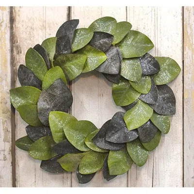 Homegifo *vintage Glitter Magnolia Leaves Wreath 22" In Green