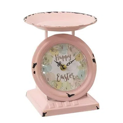Homegifo Vintage Happy Easter Pink Old Town Scale Clock In Brown