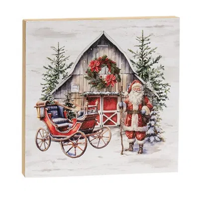 Homegifo Vintage Santa & Sleigh W/barn 6" Square Block In Multi