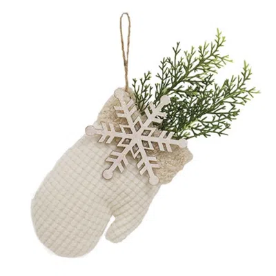 Homegifo Waffle Weave Snowflake Mitten Hanger W/greenery In Neutral