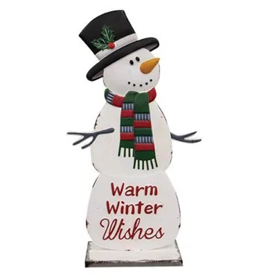 Homegifo Warm Winter Wishes Metal Snowman Sitter In White