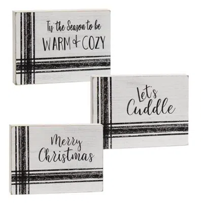 Homegifo *warm Words Striped Wooden Block 3 Asstd. In White