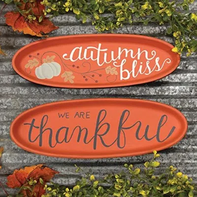 Homegifo We Are Thankful Oval Tray In Red