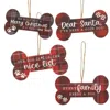 Homegifo We Woof You A Merry Christmas Plaid Dog Bone Ornament 4 Asstd.