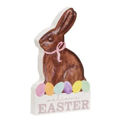 Homegifo *welcome Easter Chunky Chocolate Bunny Sitter In Brown