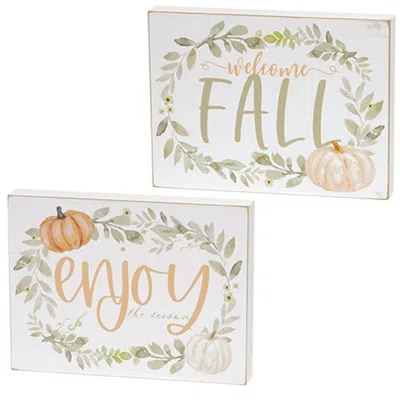 Homegifo Welcome Fall Watercolor Box Sign 2 Asstd. In White