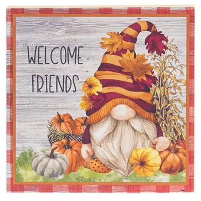 Homegifo Welcome Friends Pumpkin Gnome Square Wooden Block In Brown