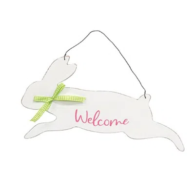 Homegifo *"welcome" Hanging Jumping Bunny Sign In Black