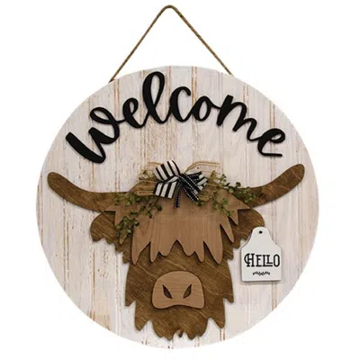 Homegifo Welcome Highland Cow Sign W/12 Seasonal Ear Tags In Brown