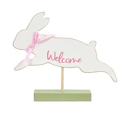 Homegifo Welcome Jumping Bunny On Base In White