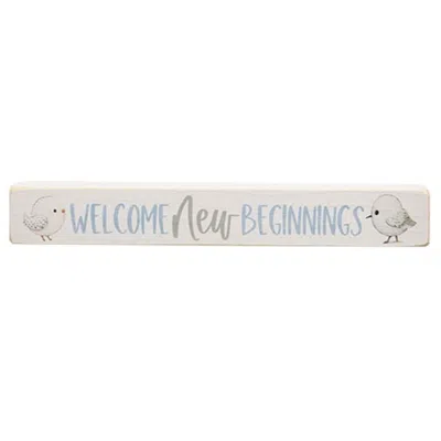 Homegifo Welcome New Beginnings Painted Wood Block 12" In White
