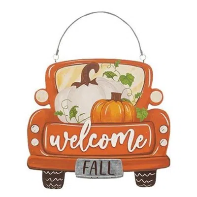 Homegifo *welcome Pumpkin Truck Metal Sign In Orange