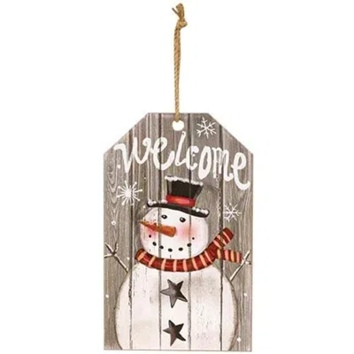 Homegifo Welcome Snowman Wood Tag Ornament In Neutral