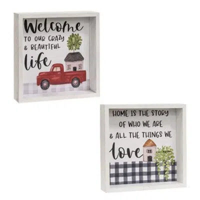 Homegifo *welcome To Our Crazy & Beautiful Life Framed Box Signs 2 Asstd. In White