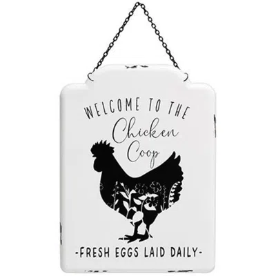 Homegifo Welcome To The Chicken Coop Metal Hanging Sign In White
