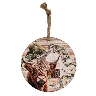 Homegifo White Barn & Highland Cow Round Ornament In Multi