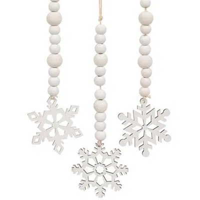 Homegifo White Beaded Wooden Snowflake Cutout Ornament 3 Asstd.