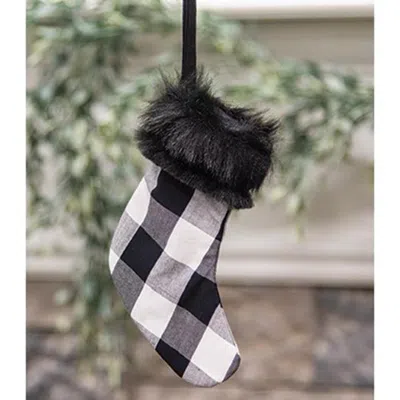 Homegifo *white Buffalo Check And Faux Fur Stocking Ornament In Black