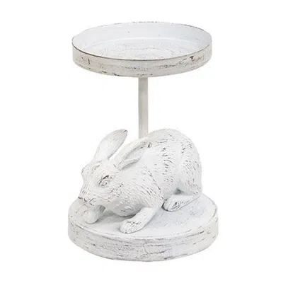 Homegifo White Bunny Metal Pillar Candle Holder 4.75"