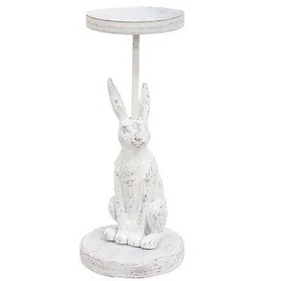 Homegifo White Bunny Metal Pillar Candle Holder 8.25"