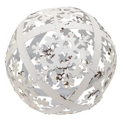 Homegifo White Distressed Metal Snowflake Sphere 4" In Gray