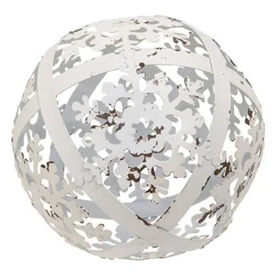 Homegifo White Distressed Metal Snowflake Sphere 5"