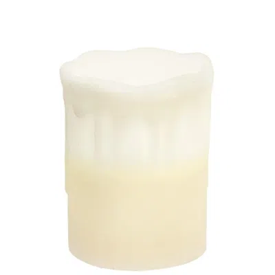 Homegifo White Drip Pillar Candle 3" X 4" In Brown