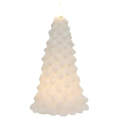 Homegifo White Glittered Christmas Tree Timer Candle 8.5"h In Neutral
