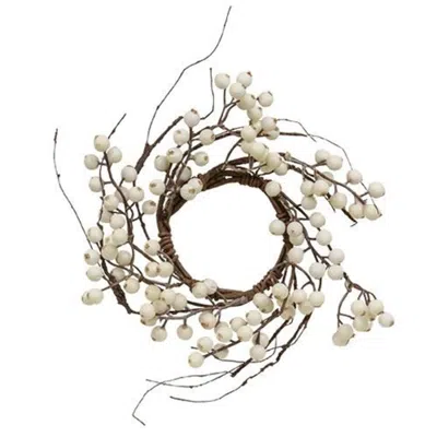 Homegifo White Snowberry & Twig Candle Ring In Brown