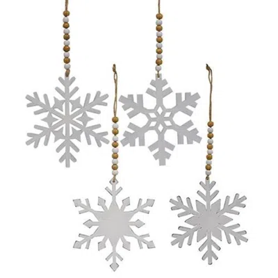 Homegifo White Snowflake Wood Beaded Ornament 4 Asstd.