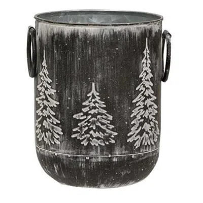 Homegifo White Washed Metal Tree Container 6.5" X 5.25" In Black