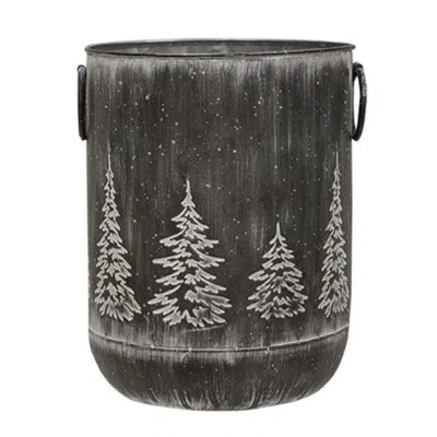Homegifo White Washed Metal Tree Container 9.5" X 7.25" In Black