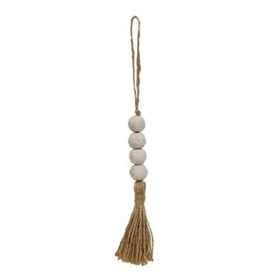 Homegifo *white Wooden Bead Ornament 10.75"l In Neutral