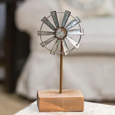Homegifo Metal Windmill Ornament With Jute Hanger 4 Inch In Blue
