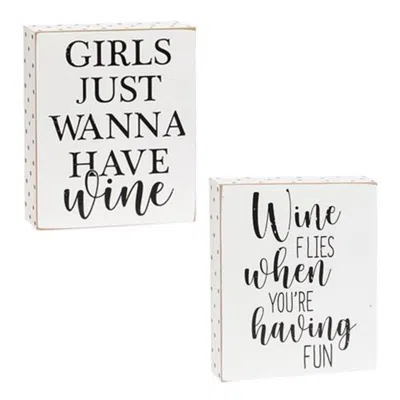 Homegifo Wine Flies When You're Having Fun Box Sign 2 Asstd. In White