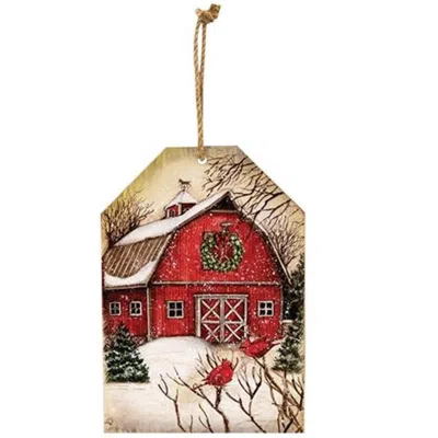 Homegifo Winter Barn Scene Wooden Tag Ornament In Multi