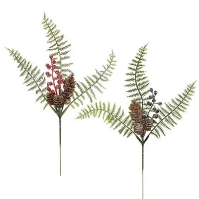 Homegifo Winter Berry Pinecone & Fern Pick 2 Asstd. In Blue