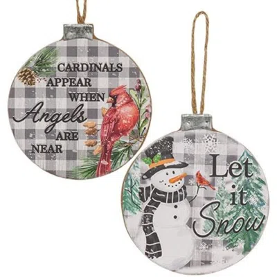 Homegifo *winter Buffalo Check Wood Ornament 2 Asstd. In Multi