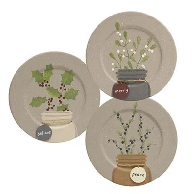 Homegifo *winter Mason Jar Tag Plate 3 Asstd. In Brown