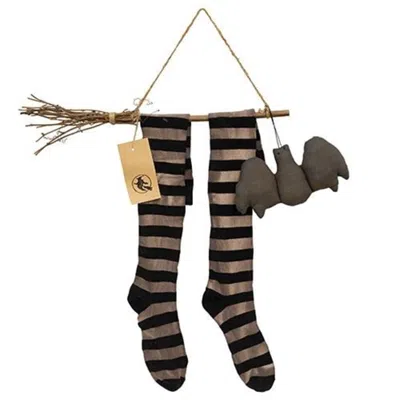 Homegifo Witch Stockings & Broom Hanger Ornament In Neutral