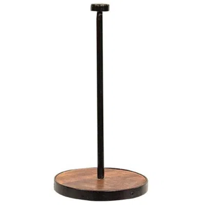 Homegifo Wood & Black Metal Paper Towel Holder In Brown