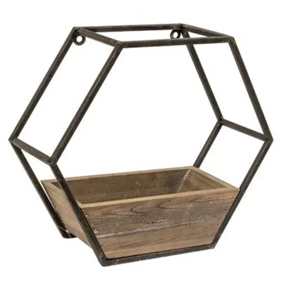 Homegifo Wood & Metal Hexagon Wall Planter In Black