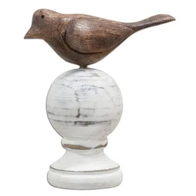 Homegifo Wood Carved Bird Finial In Multi