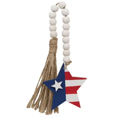 Homegifo Wooden Beaded Americana Star Ornament In White